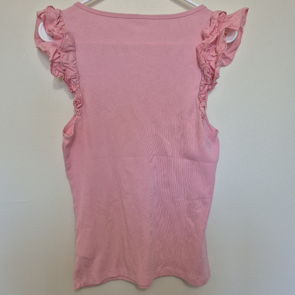 Gap Women’s Pink Ruffle Sleeve Tank Top – Size Large - Picture 6 of 6